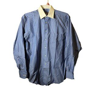 Bachrach Blue White Stripe Long Sleeve Button Up Dreess Shirt 16 - 34/35